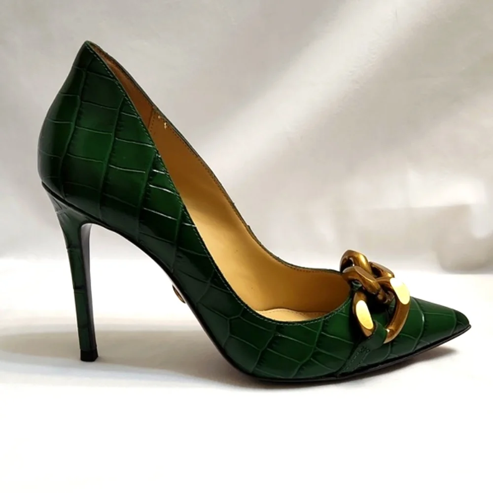 Michael Kors Scarlett Chain Link Crocodile Embossed Leather Pump (w size 8)